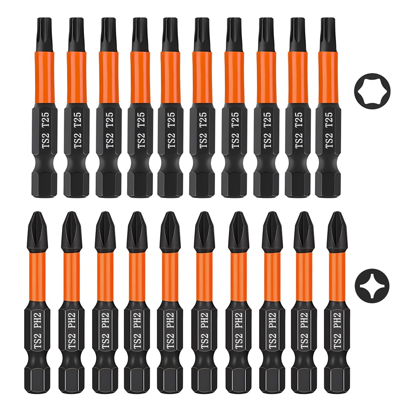 Saipe 10 Pieces Impact Phillips Bit #2 PH2 Bit and 10 Pieces T25 Torx Bits, Magnetic 2 Phillips Screwdriver Bits and T-25 Star Bits Set, 2 inch Long