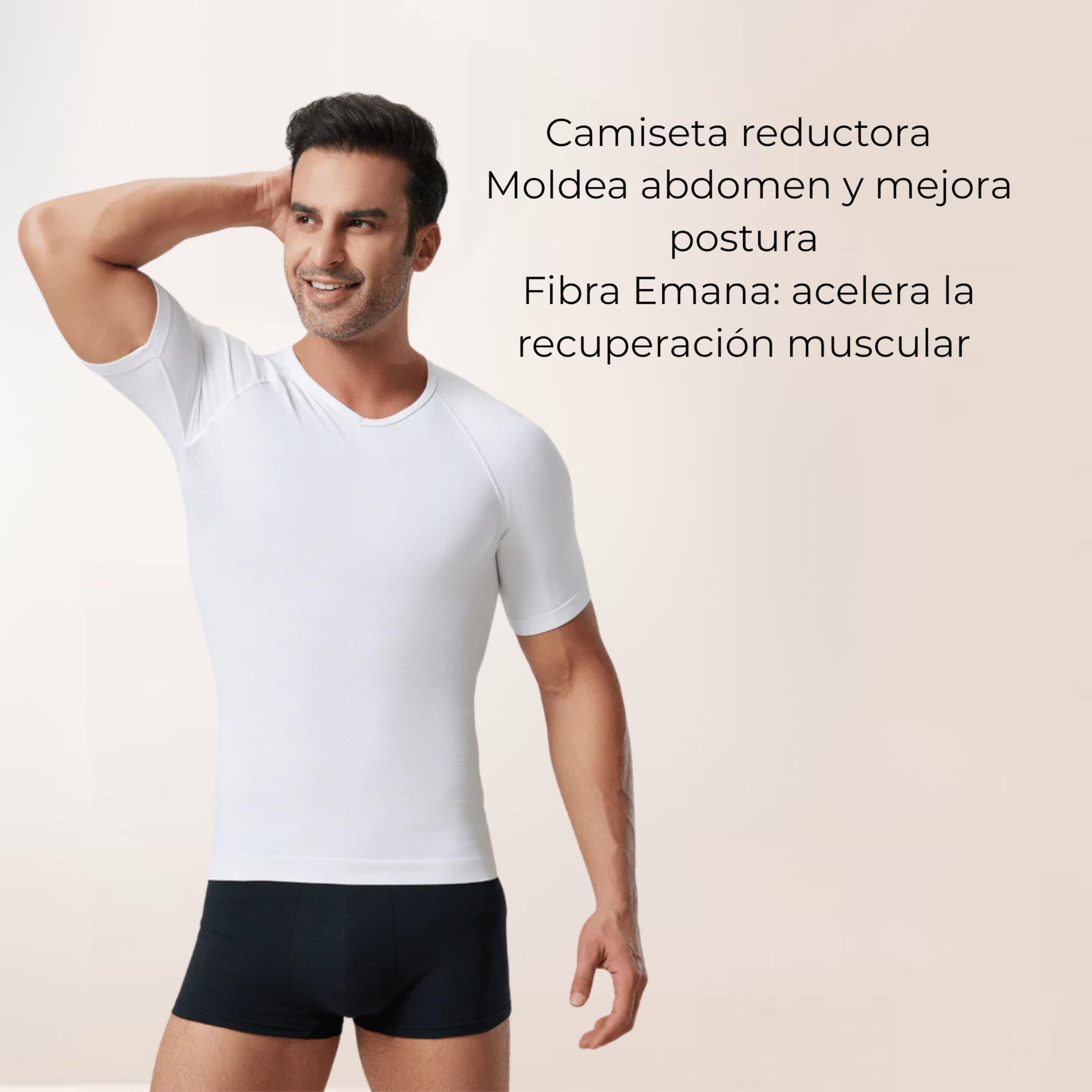 ANAISSA Camiseta Compresión Hombre con Fibra Emana Speed. Camiseta Reductora Hombre Moldea y Estiliza. Camiseta de Compresión Corrector Postural. Control Abdomen, Caderas y Espalda.