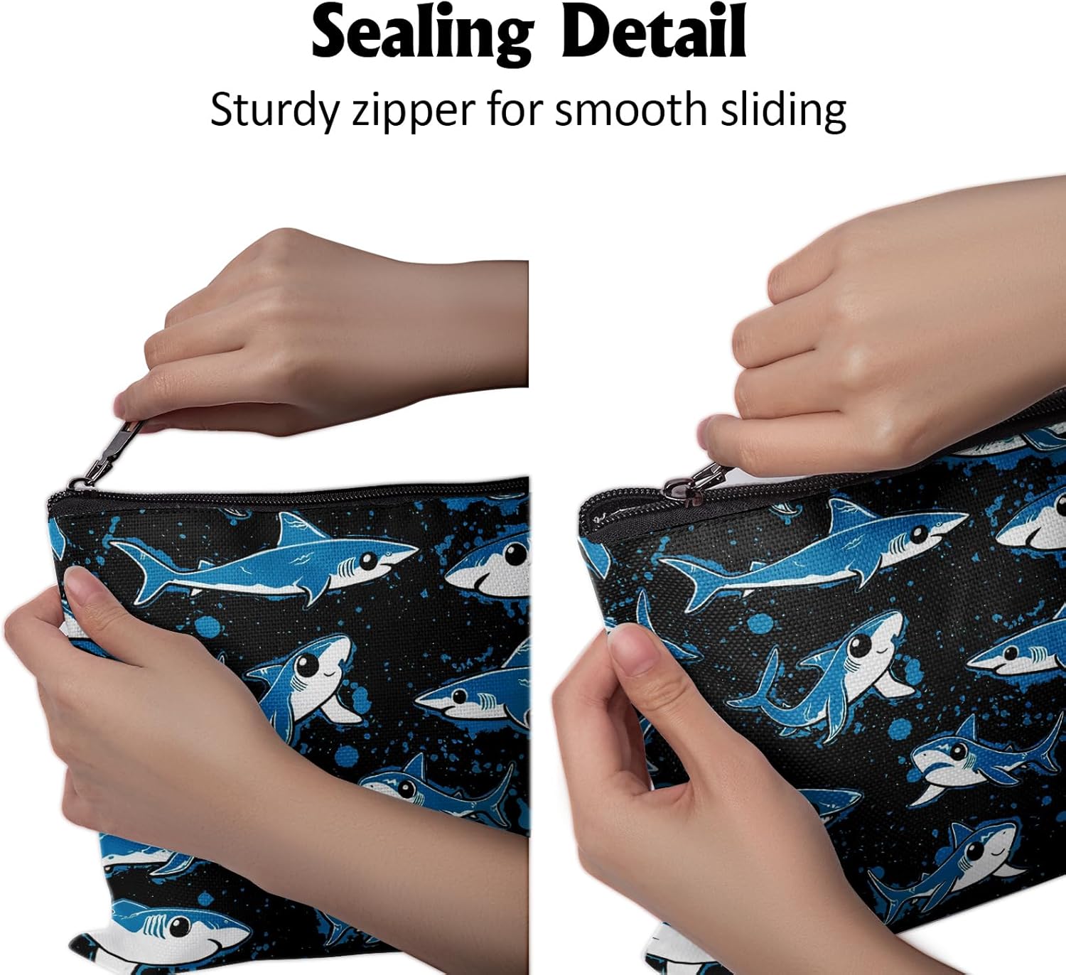 Cafl Underwater World Shark Makeup Bag Shark Toiletry Bag Cosmetic Bag for Women Large Capacity Makeup Bags Travel Toiletry Bag Accessories Organizer 10 * 8in - Image 6