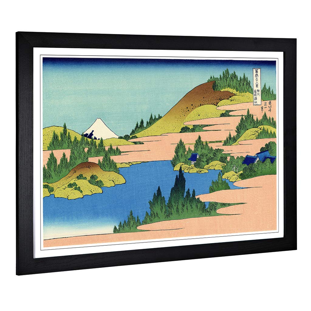 Big Box Art Framed Print of Hokusai Japanese Oriental Lake of Hakone Design | Wall Art Picture | Home Decor for Kitchen, Living Room, Bedroom, Hallway, Black, A2 / 24.5x18 Inch / 62x45cm