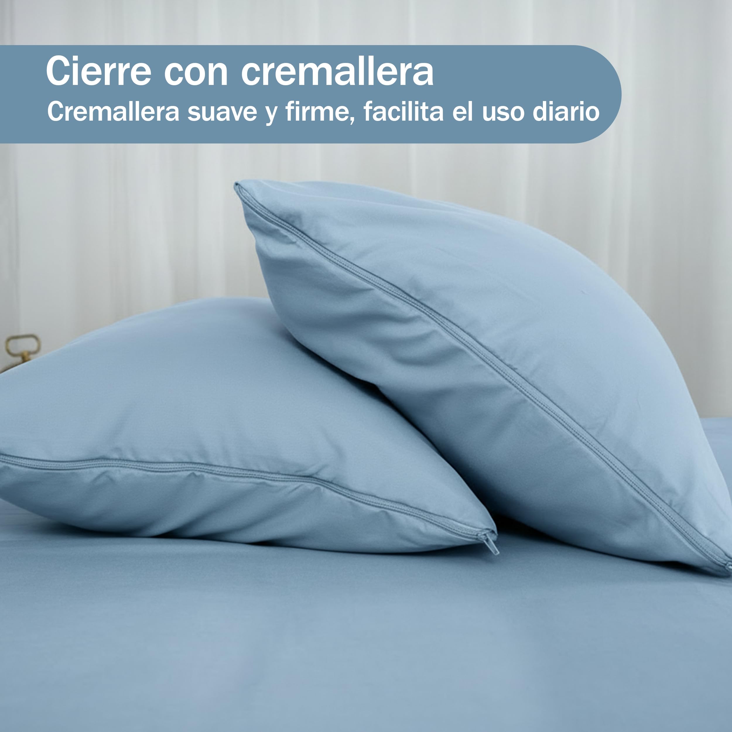 H HANSEL HOME Juego de 2 Fundas de Almohada con Cremallera – Protector de Almohada 100% Microfibra Transpirable y Suave – 70x45cm, Azul — view 4