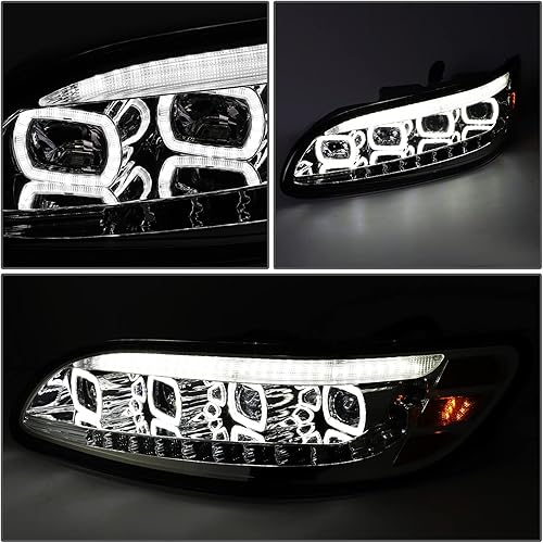 Miniatura 5 de DNA MOTORING HL-HAY-011-CH Par de faros LED de doble proyector secuencial de señal de giro de persecución cromada con Quad Halo DRL compatible con