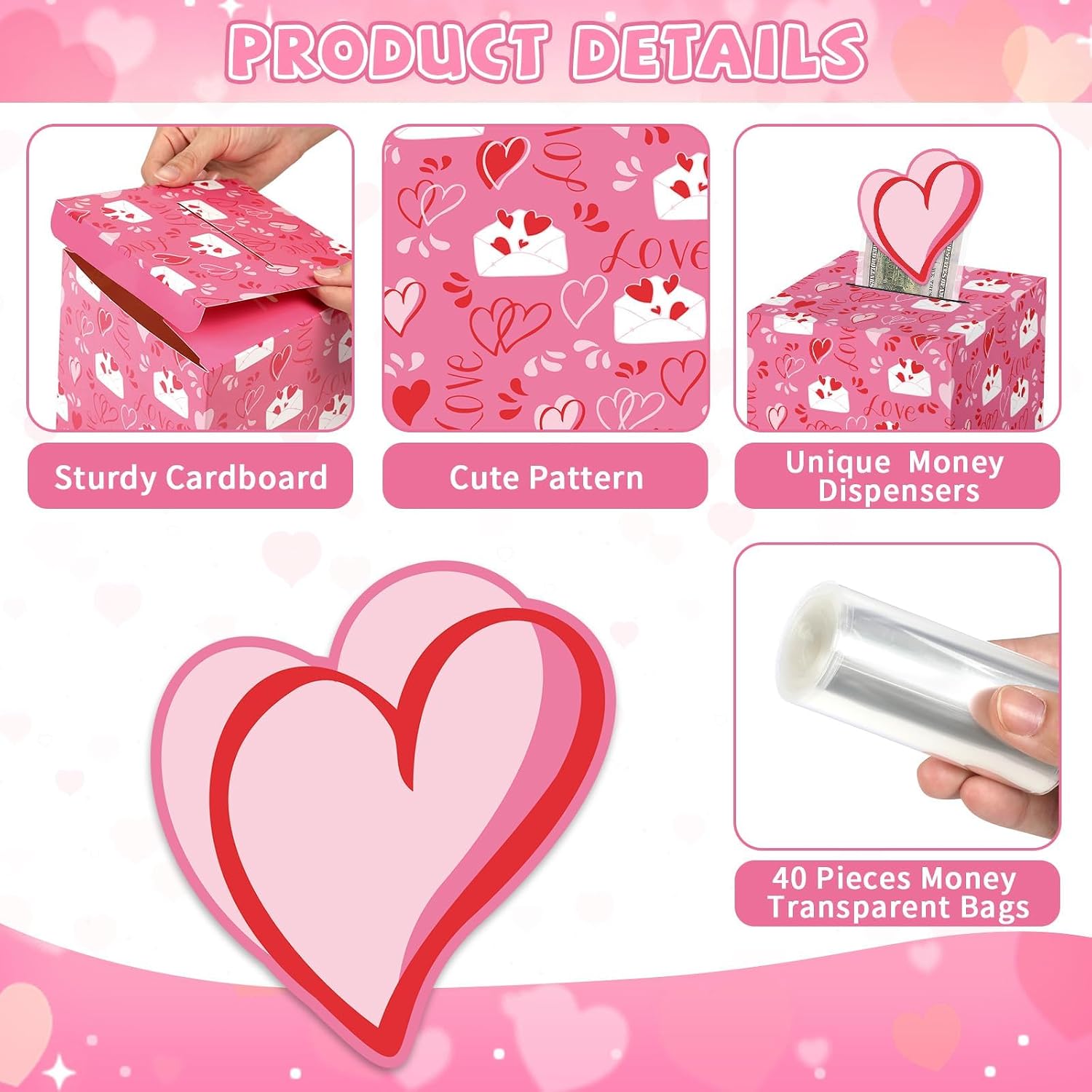 chiazllta Valentine's Day Money Box for Cash Pull Pink Money Pull Box for Cash Gift with Greeting Card Valentine Surprise Money Roll Gift Box DIY Money Box Pull Out Kit for Birthday Valentines