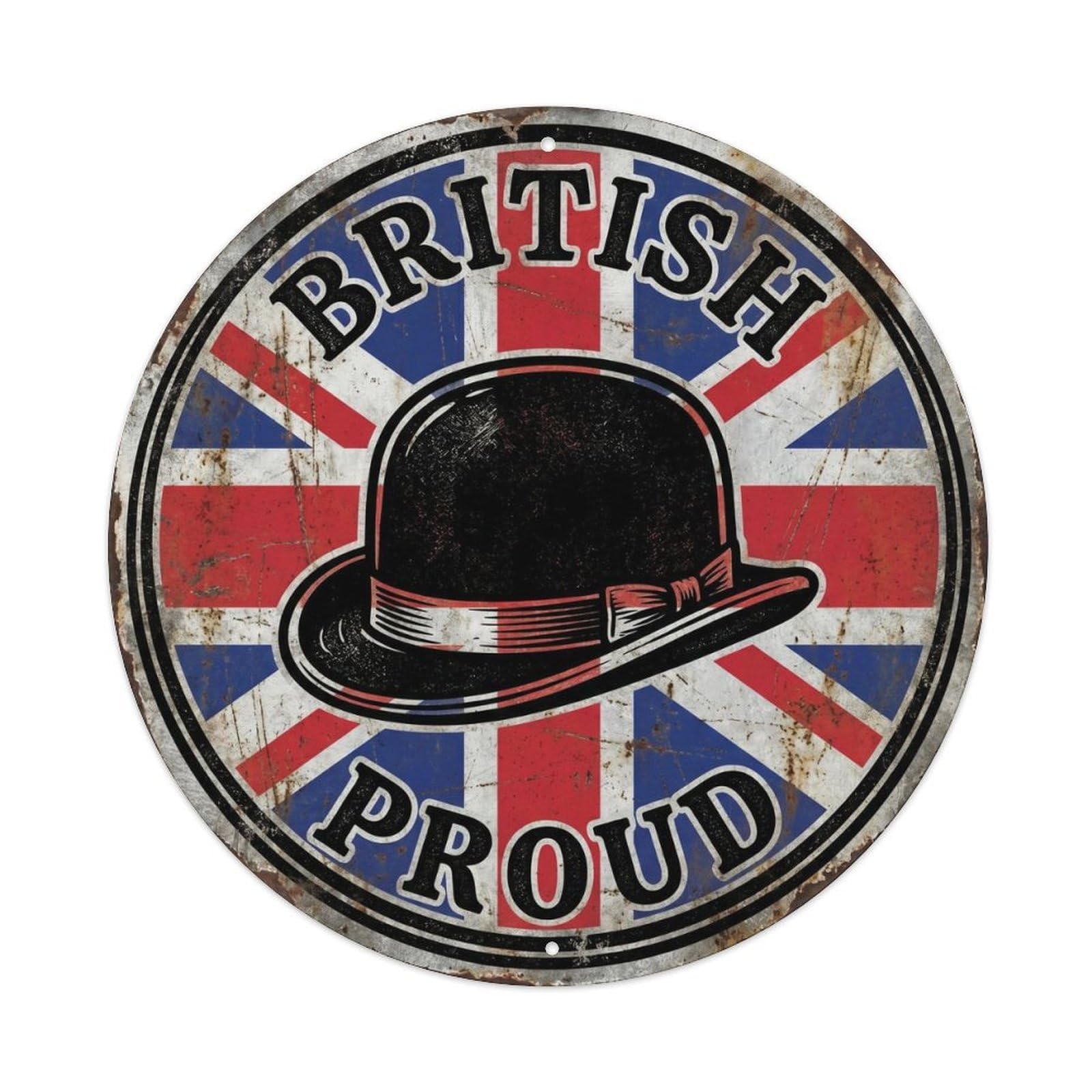 British Proud Bowler Hat Traditional Apparel Emblem Metal Tin Sign