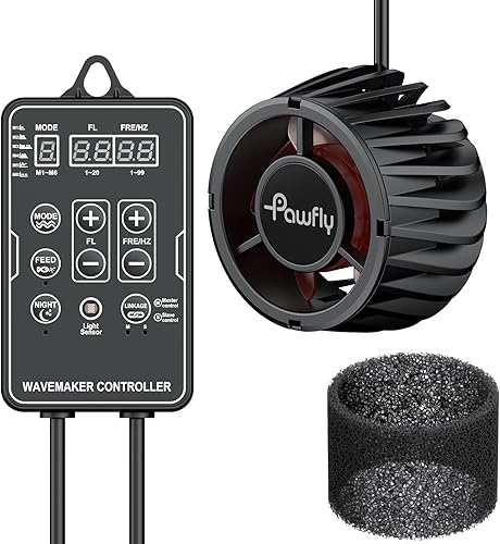 Pawfly 3400 GPH Wave Maker para acuario, cabezal de alimentación de acuario DC 24V 20W con controlador LED, agitador sumergible silencioso, bomba de