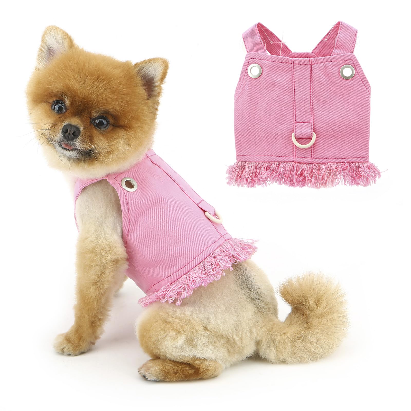 PAIDEFUL Denim Dog Harness Vest for Small Dogs Puppy Clothes Cat Vest Harness and Leash Set Spring Summer Pet Shirt with D-Ring Sleeveless Doggie