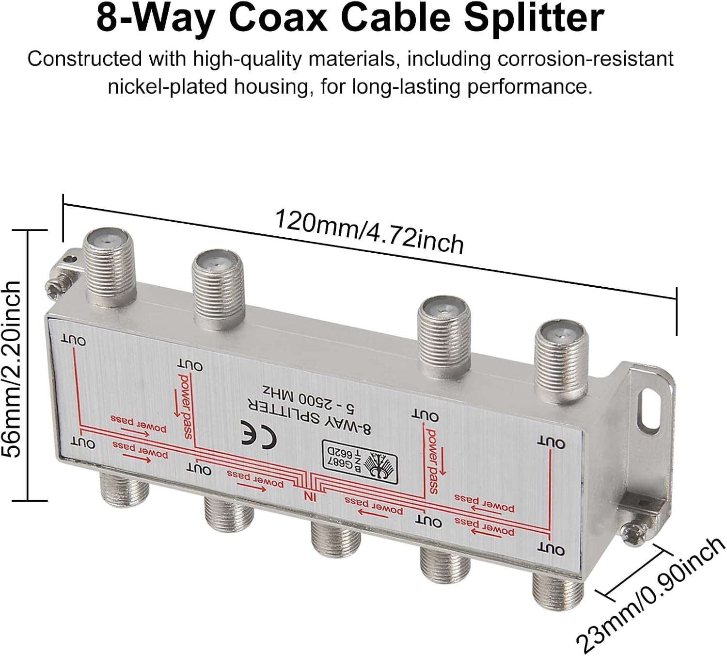 2pcs 2 Way Coax Cable Splitter 5-2300 MHz Indoor and Outdoor Waterproof Coaxial Antenna Splitter for RG6 RG59 Coax Cable Satellite HDTV (8 Way)