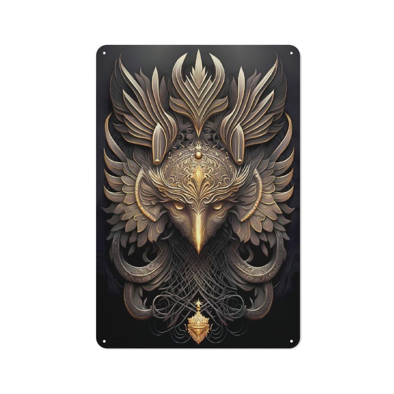 Garage Style Mystic Golden God Phoenix Retro Metal Sign 30x20cm, Workshop Wall Decor for Tool Room, Garage, Studio Or Home Bar