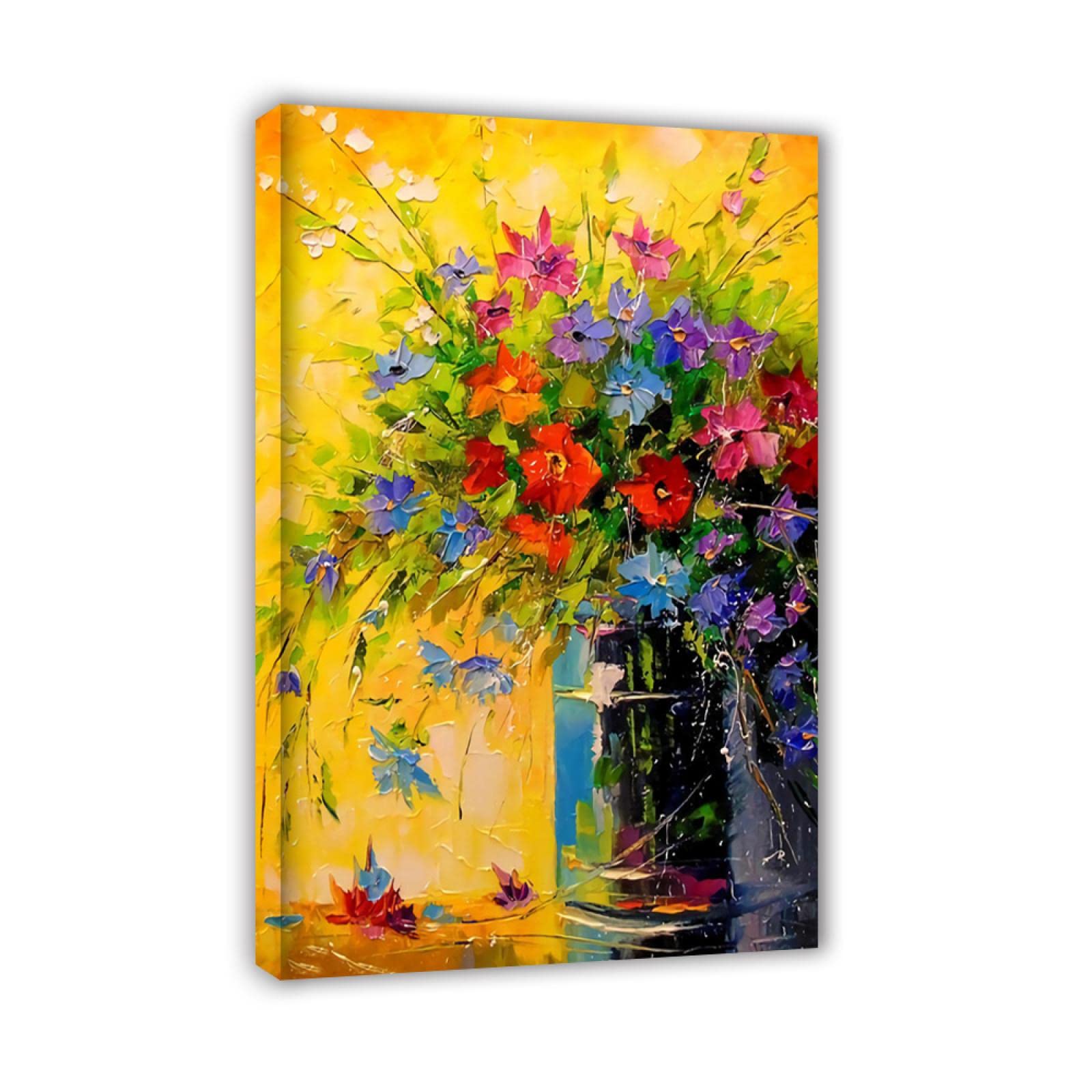 Oprawiony. Abstrakcyjny kwiatowy obraz na ścianę. kolorowy plakat z bukietem. Ponadwymiarowa sztuka ścienna. Nowoczesne obrazy do dekoracji salonu. 50 x 80 cm (19,6 x 61,5 cala) oprawione
