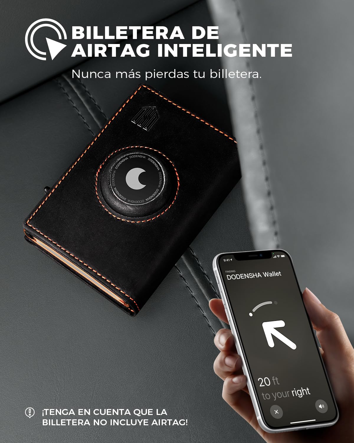 DODENSHA® AirTag* Tarjetero Hombre Protección RFID I Cartera Hombre I Carteras para Inteligente para más de 11 Tarjetas I billeteras para I carteiras Homens pie (Negro y Naranja)