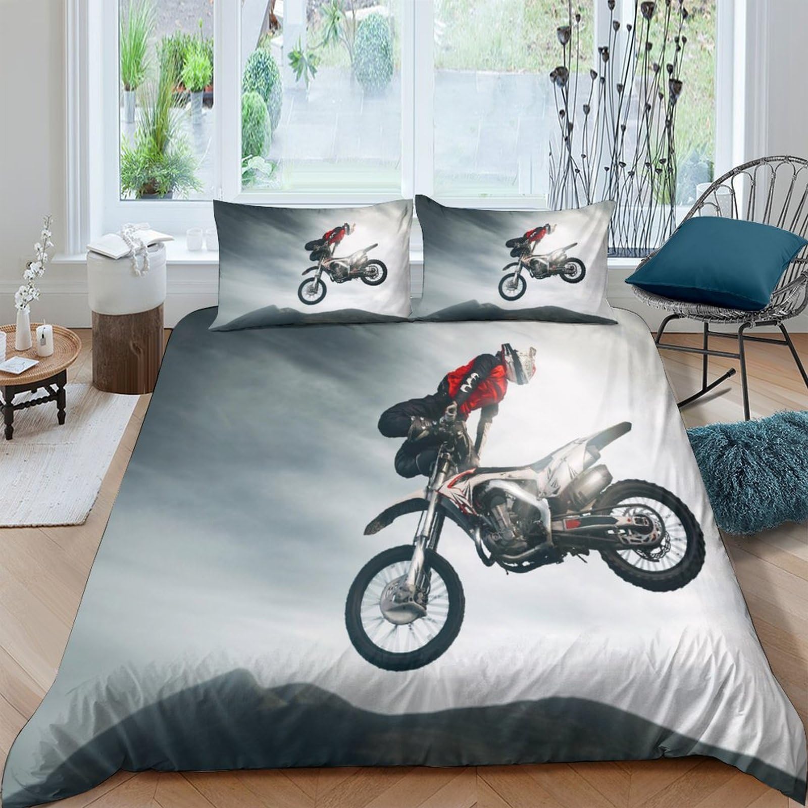 Ctjqhvkz Style-6 3D Printed Motocross Jump Fitted Sheet Microfiber Soft Breathable Extreme Rider Bed Cover For Bedroom Dorm Decor Single（135X200cm）