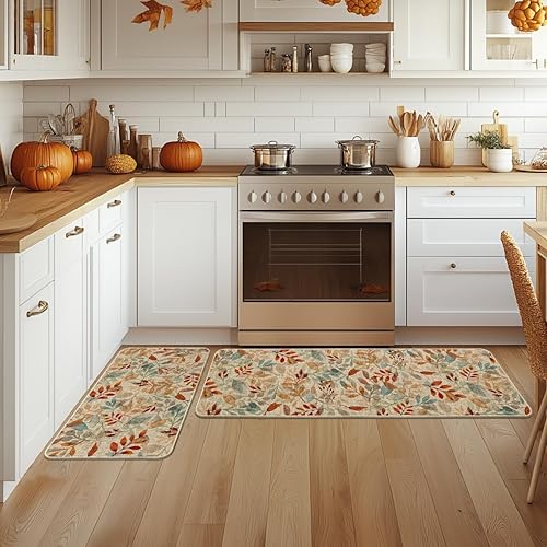 Miniatura 4 de Artoid Mode Juego de 2 tapetes de cocina de eucalipto con hojas de acuarela, decoración del hogar, alfombras de cocina de bajo perfil para piso, 17