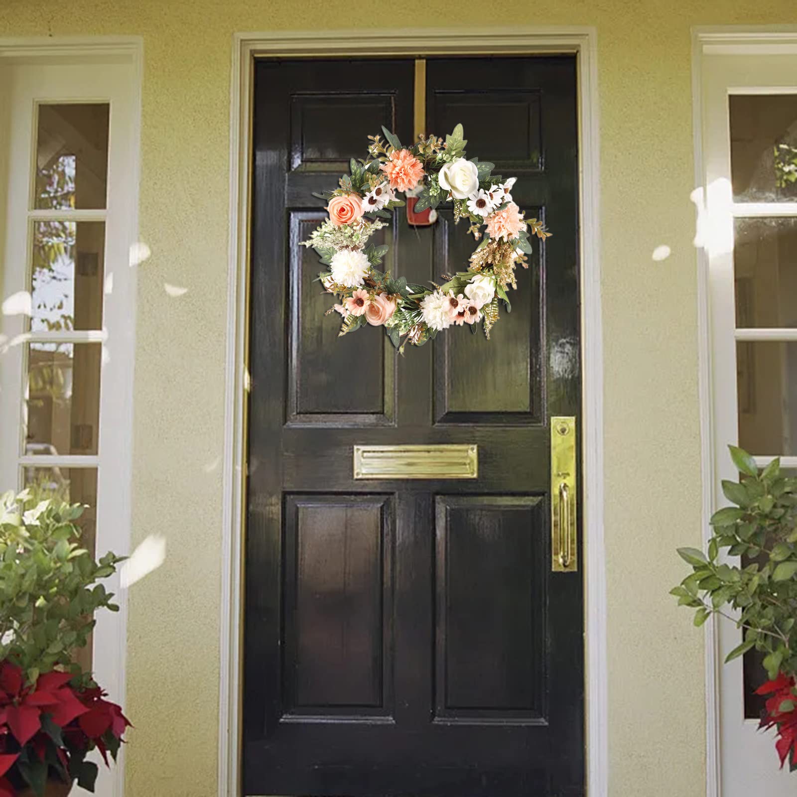Türkranz, Künstlicher Blumenkranz, Sommer-Türkranz, Floraler Rattan-Türkranz Mit Großer Schleife, Wand-/Veranda-Hängekranz Für Wand, Hochzeit, Festival, Party, Heimdekoration, Ros,Rose Gold