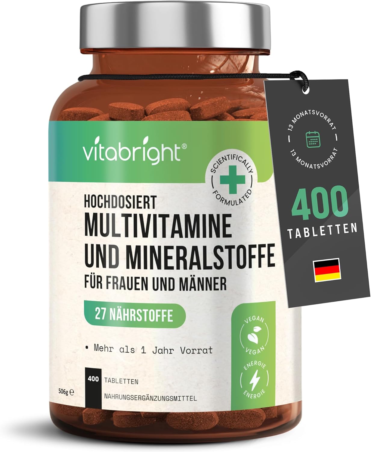 Multivitamin Tablets High Dose – 400 Daily Dose Vitamins, Minerals & Supplements A-Z Vitamins + Minerals | Dietary Supplement Women / Men Vegan Multivitamin Complex VitaBright Multivitamin Tablets High Dose – 400 Daily Dose Vitamins, Minerals & Supplements A-Z Vitamins + Minerals | Dietary Supplement Women / Men Vegan Multivitamin Complex VitaBright