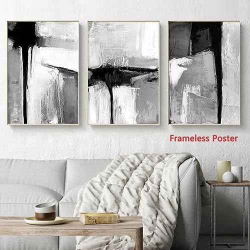 Miniatura 4 de Arte abstracto blanco y negro, arte de pared negro y neutro, pinturas abstractas de lienzo gris y negro, cuadros para sala de estar, cuadros negros