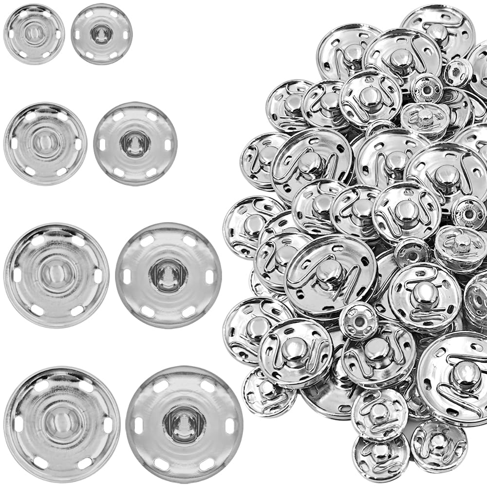 Botones a presión para coser, cierre a presión de metal, broches de costura grandes, botones duraderos para ropa de tela, 4 tamaños 0.39/0.59/0.75/1 pulgada, 48 juegos de botones de presión para coser