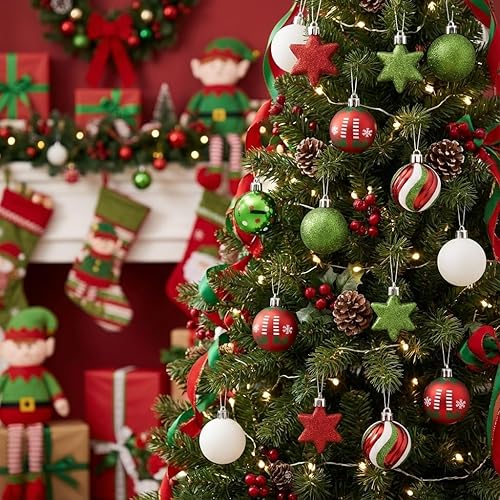 Miniatura 2 de Valery Madelyn Adornos de Bolas de Navidad, Set de Decoraciones de Árbol de Navidad Irrompibles de 35 piezas Duende Rojo Verde Blanco, Adorno