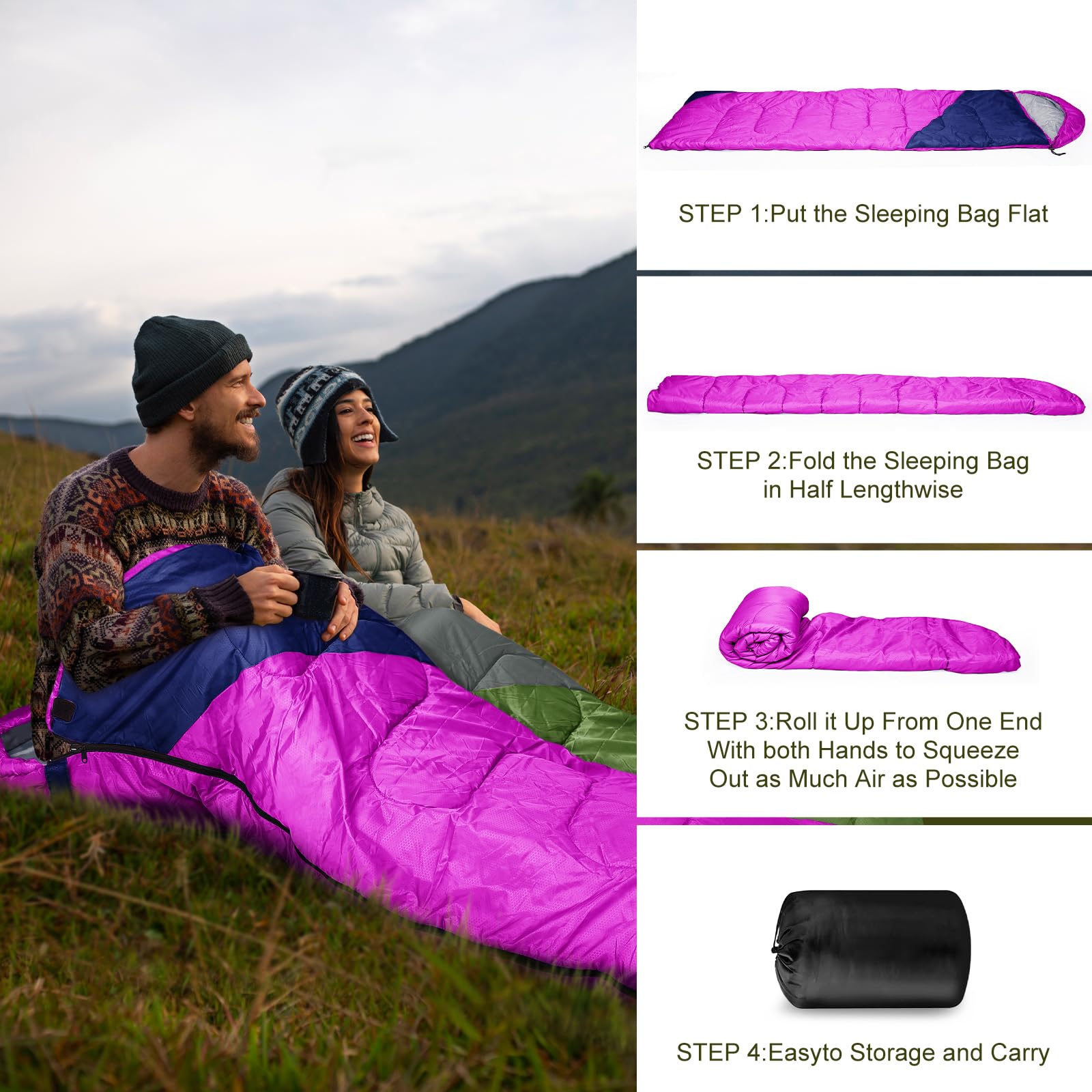 Yarmiene Sacco a Pelo-Sacco a Pelo 4 Stagioni-Adulti e Bambini, Sacco a pelo Compatto Ultraleggero per Campeggio ed Escursionismo,Sacco a Pelo da Campeggio Rettangolare Portatile