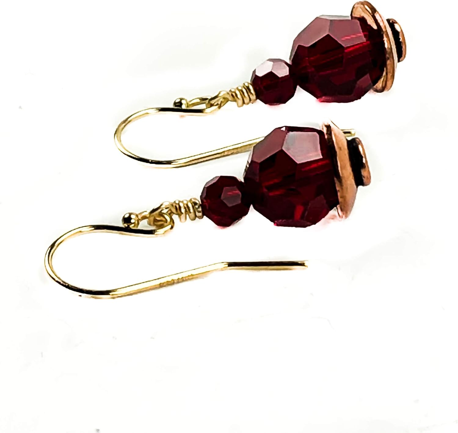 Stacked Dark Red Garnet Crystal Earrings with Solid Copper Metal 14kt Gold-filled Ear wires
