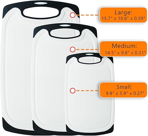 Miniatura 2 de Tabla de cortar para cocina, tabla de cortar de plástico con asa, juego de 3 tablas de cortar grandes y pequeñas, tabla de cortar de plástico