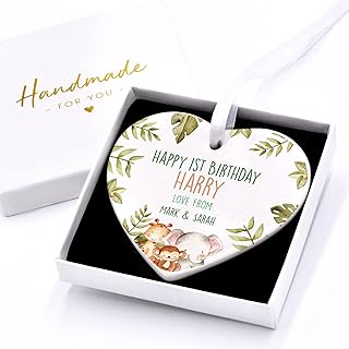 Beecreative Boys 1st Birthday Gifts, Personalised First Birthday Gifts for Boys, Son Grandson Nephew Godson, Jungle Animal Lion Elephant 1st Birthday Present With Gift Box