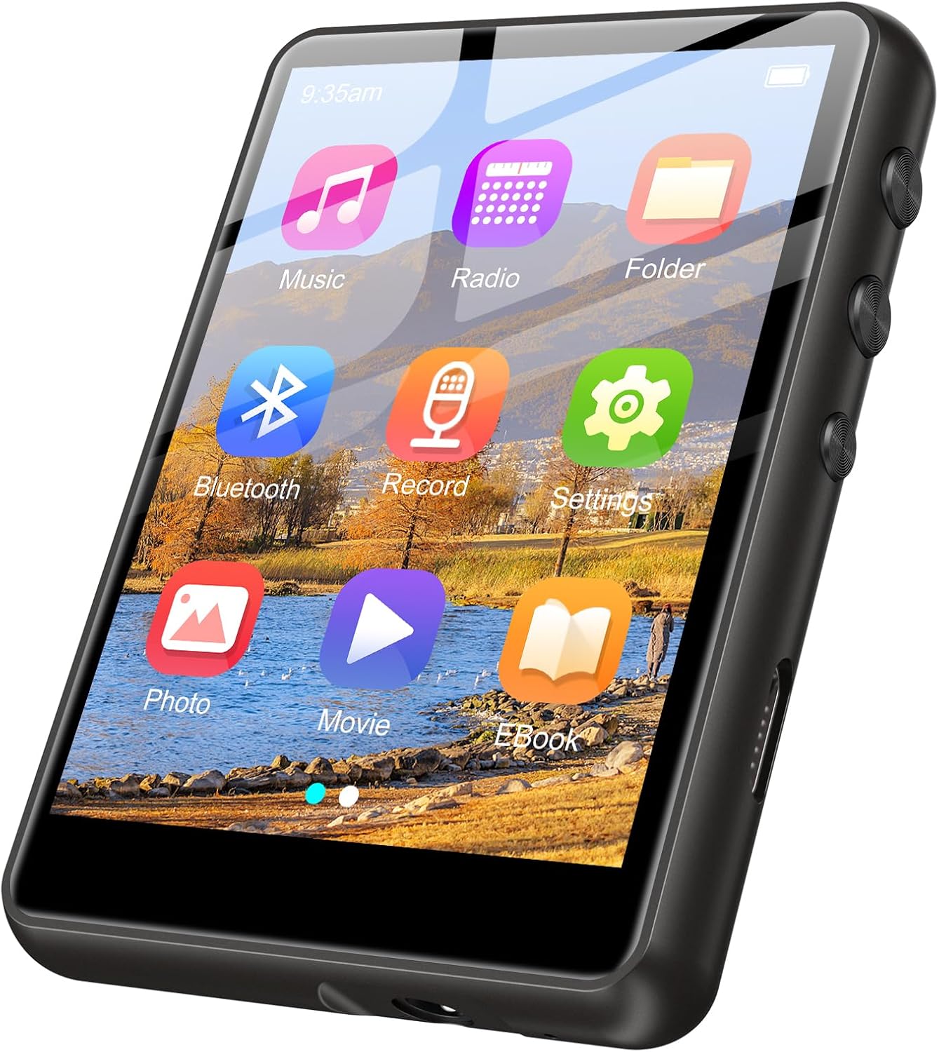 ZAQE MP3 Player front view with main menu icons.