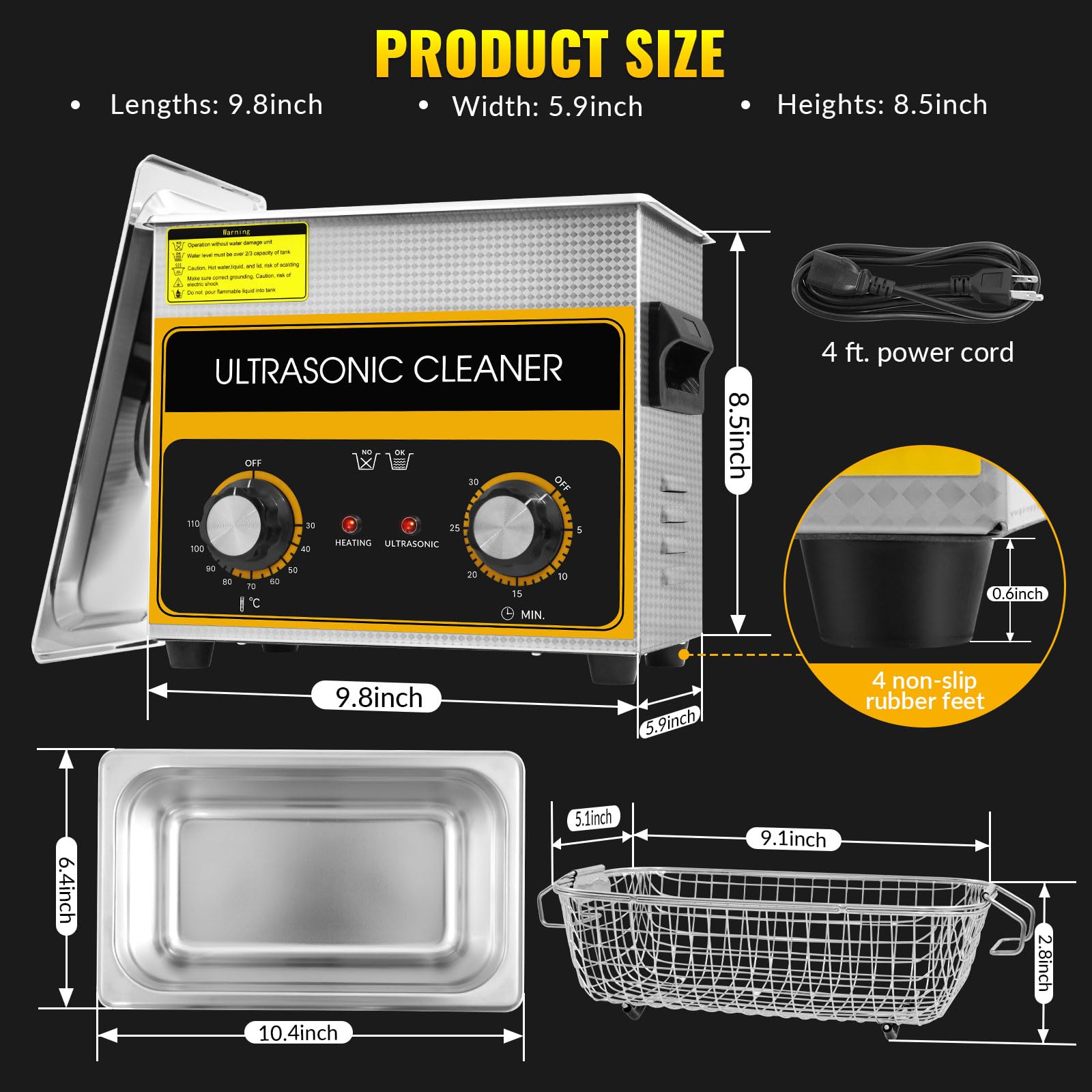 VELPAX 3.2L Pulitore Ultrasuoni Industriale con Riscaldatore e Timer Digitale 120W Acciaio Inossidabile Timer di Riscaldamento Digitale Pulizia Gioielli per Uso Domestico Personale Commerciale