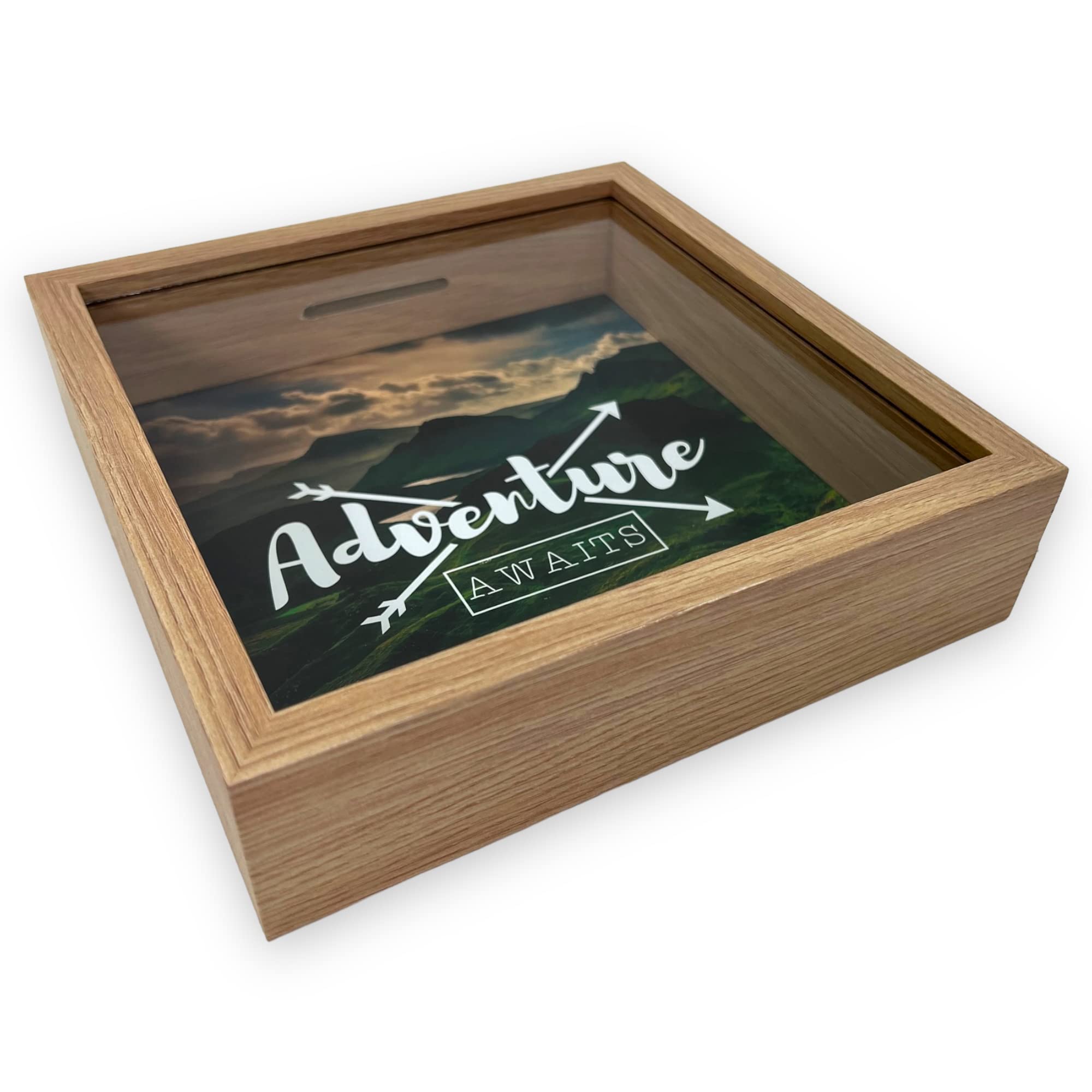 Salvadanaio In Legno 'Adventure Awaits' - Con Cornice, 20x20 Cm | Verde - Foto 7