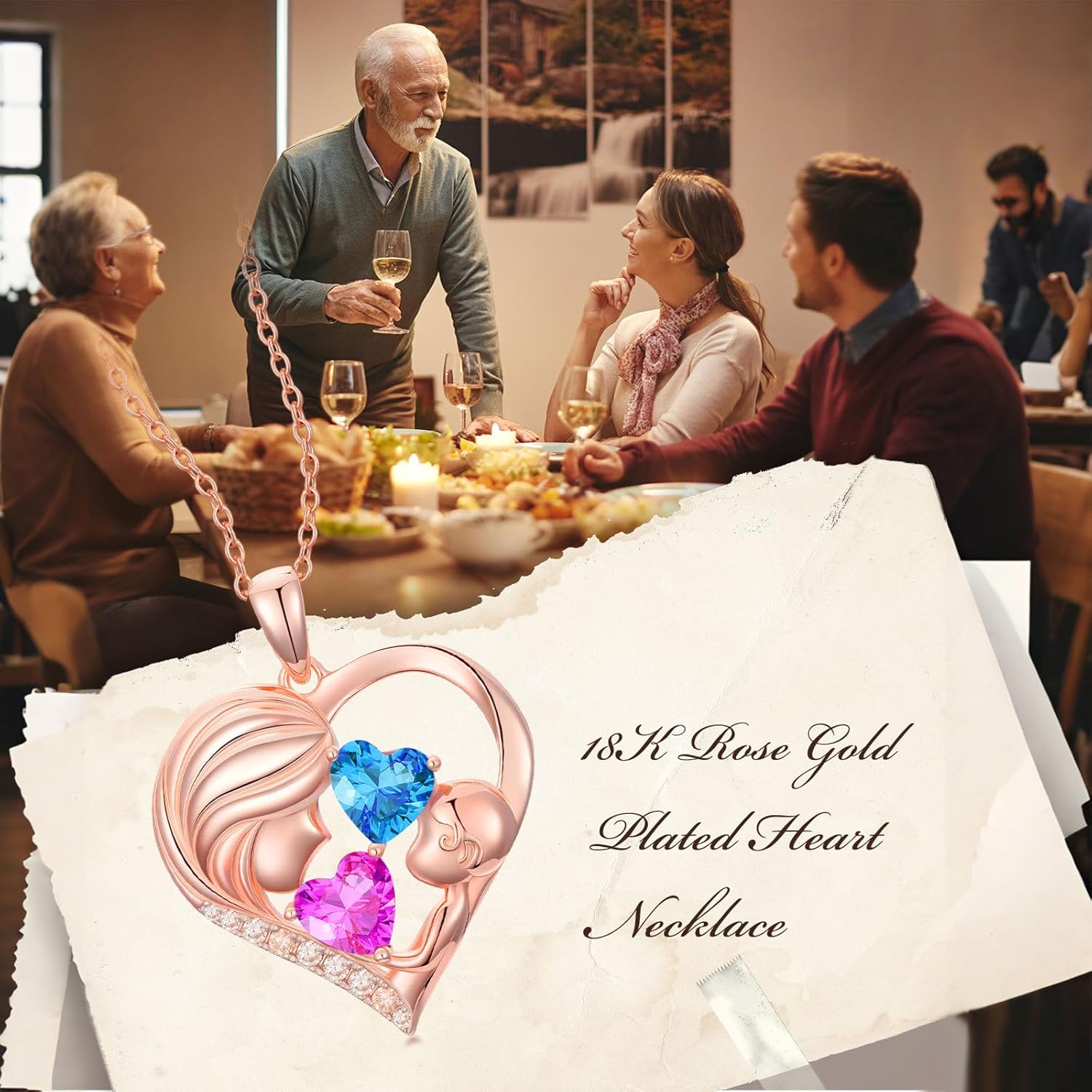 Mother Daughter Birthday Gifts for Her Women Rose Gold Plated Mom Heart Pendant with 12 Months Birthstone Necklace, Christmas Gifts for Mom Daughter, Birthday Mothers Day Gifts Anniversarry Jewelry for Wife Girlfriend Sister - Image 3