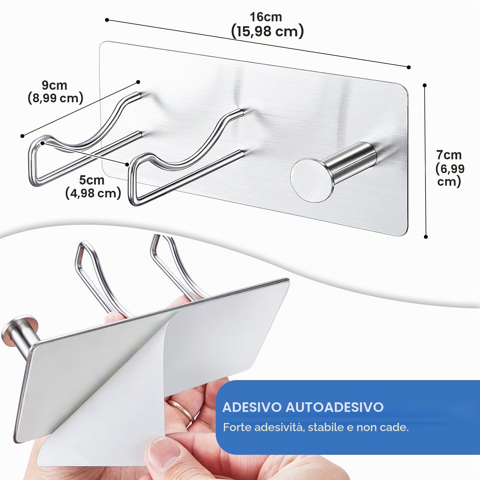 Supporto per asciugacapelli da Bagno a Parete Senza Foratura, in Acciaio Inox con mensole di Supporto, Supporto per asciugacapelli, da incollare per Bagno, Camera da Letto, Hotel (Argento)