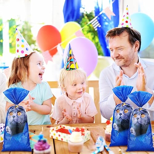 Miniatura 5 de 100 bolsas de golosinas para gatos con 150 corbatas, regalos de fiesta de gato, lindas bolsas de celofán, galletas, dulces, palomitas de maíz,