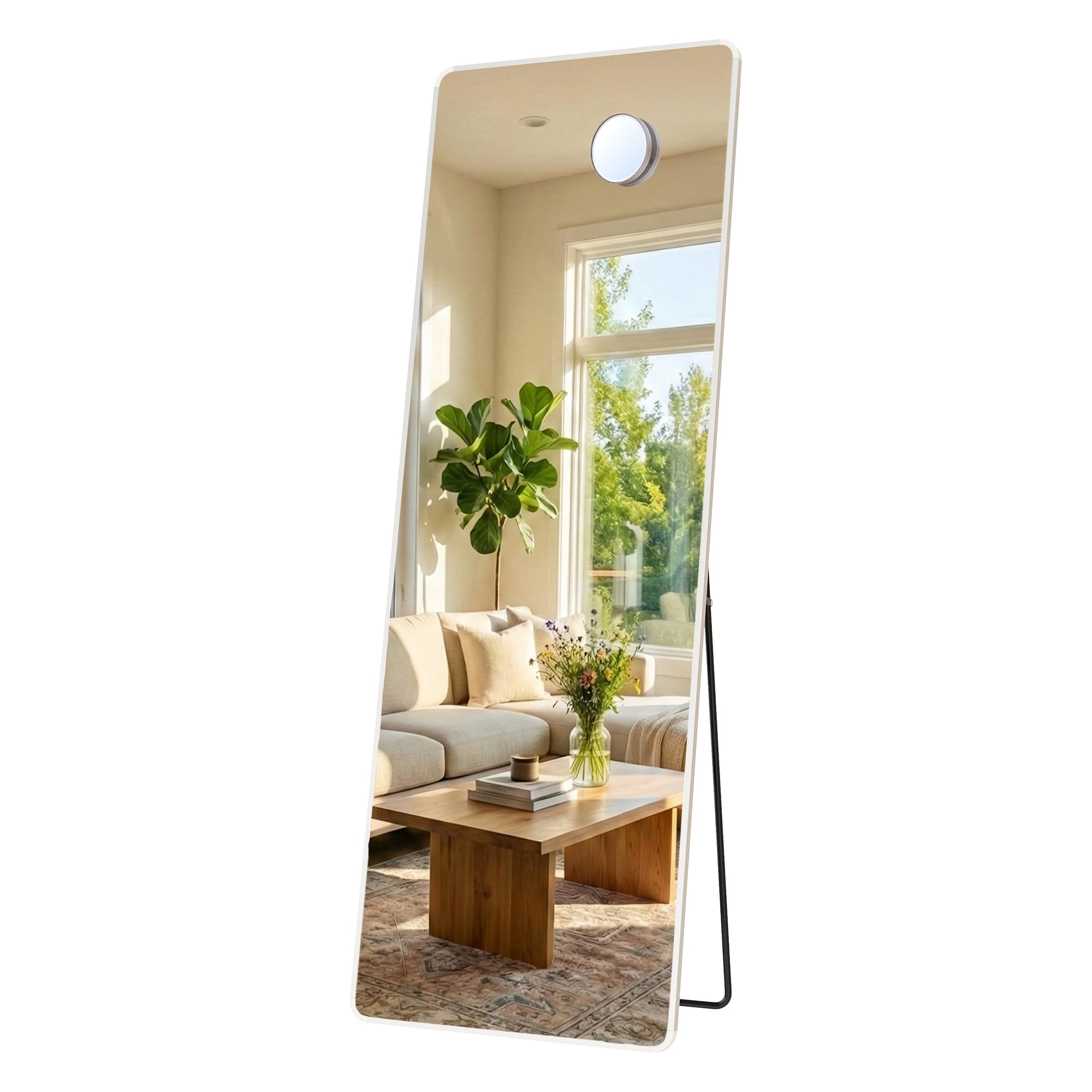 SONGMICS Ganzkörperspiegel, 160 x 50 cm, rechteckiger Standspiegel, mit Vergrößerungsspiegel, Rahmen aus Aluminiumlegierung, Hartglas, für Schlafzimmer, Wohnzimmer, Garderobe, mattweiß LFM030WC02