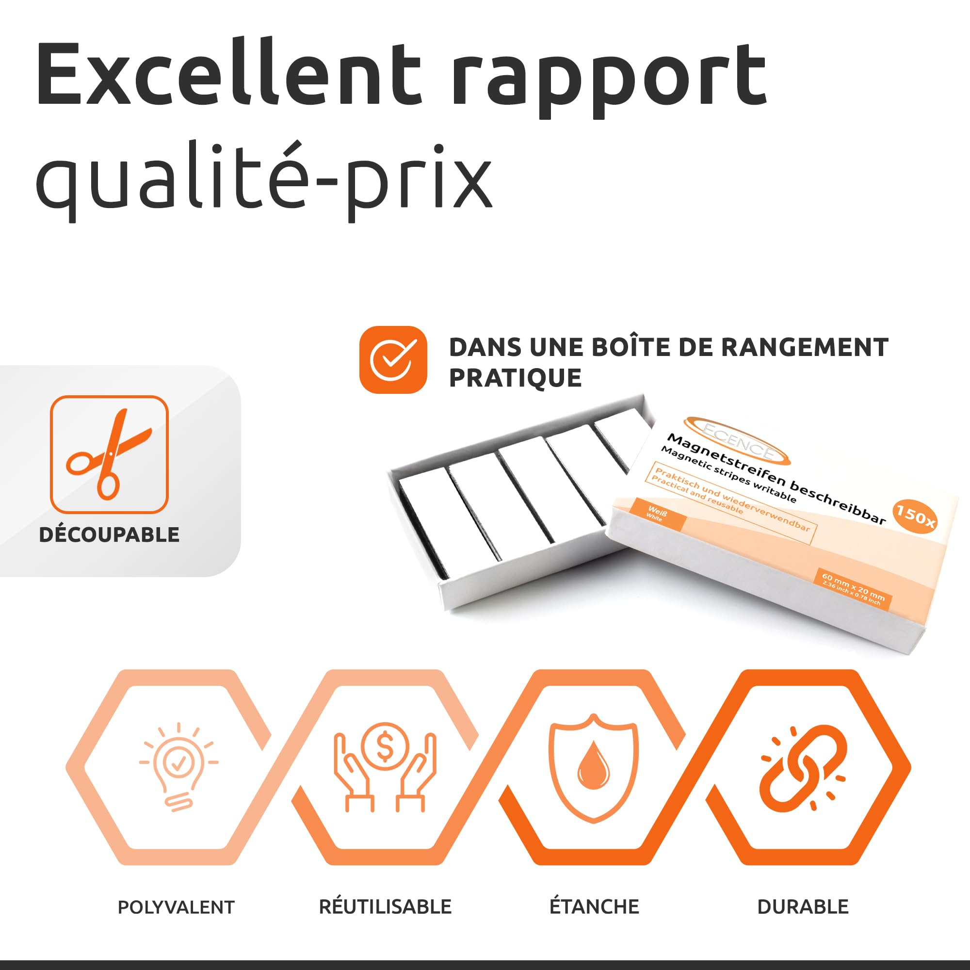 Étiquettes Magnétiques Effaçables - 60 Aimants 75x25mm, 6 Couleurs Pour Tableau Blanc, Scrum