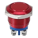 Veemoon 16mm Metal Push Button Switch Red Flat Head Self-Reset Momentary Screw Terminal Electrical Car Accessory for Automotive and Boat Use