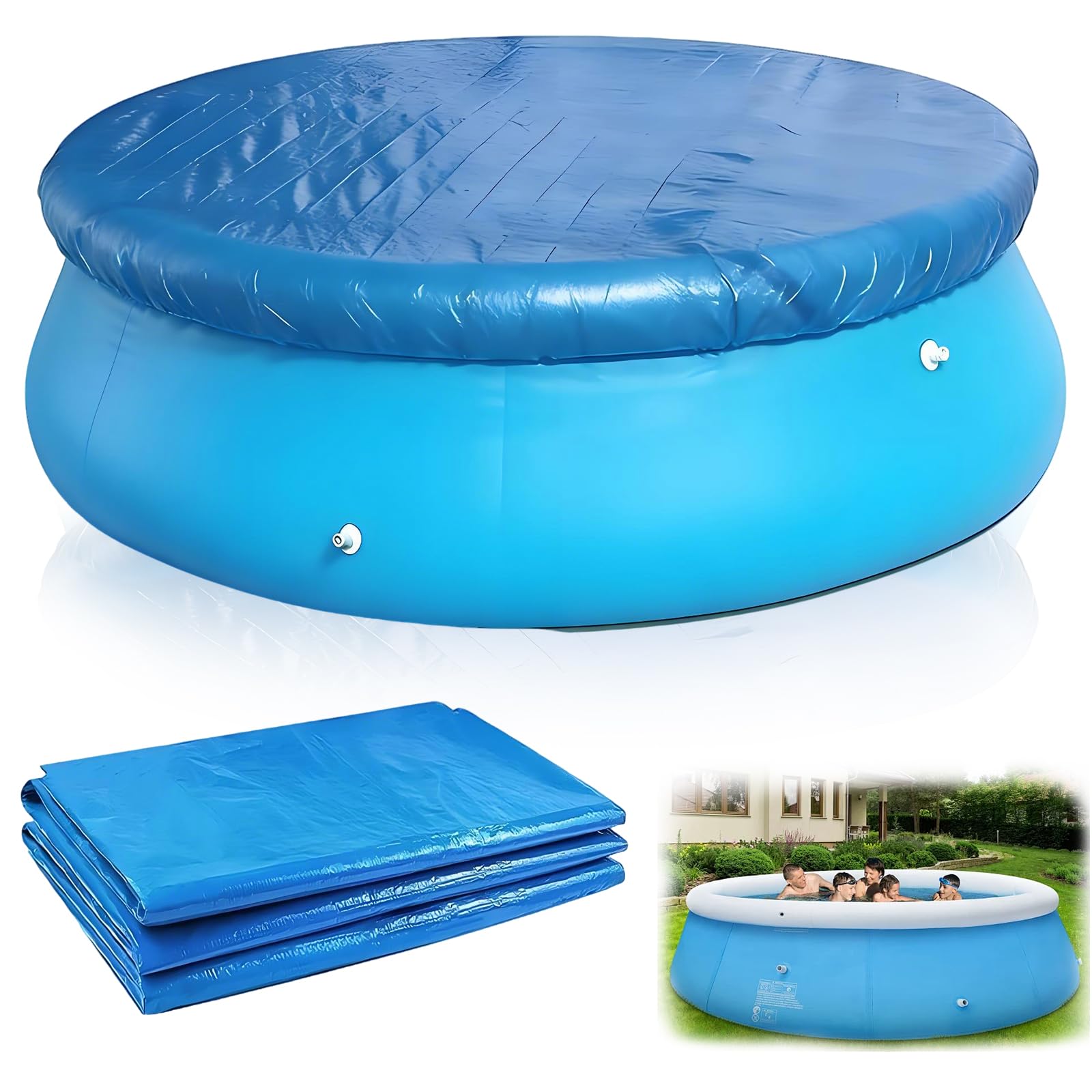 Rayakt 8FT Round Pool Cover, Swimming Pool Cover With Drawstring, UV-Resistant Paddling Pools Covers for Ground Inflatable Pools, Waterproof Dustproof Pool Protector for Outdoor Garden (244cm (Round))