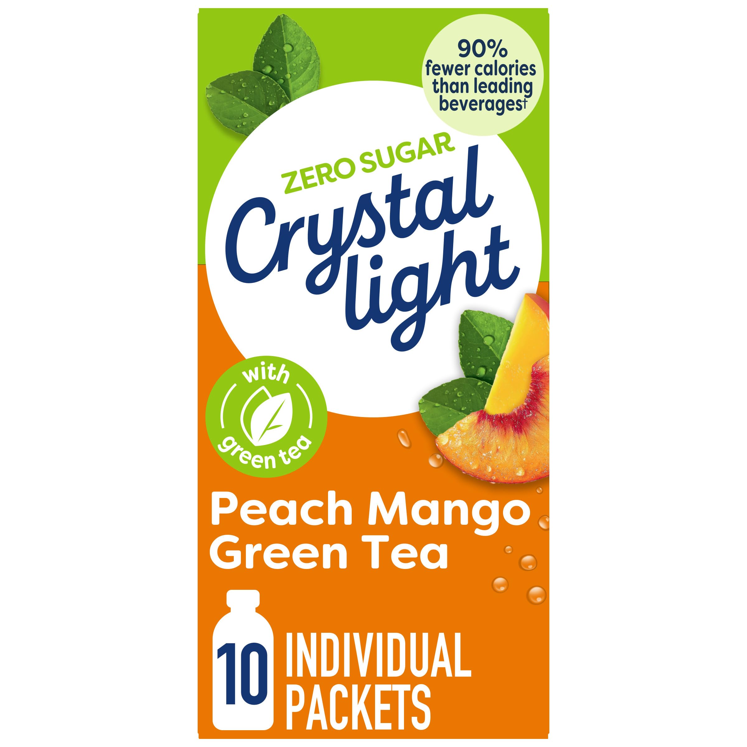 Crystal Light Peach Mango Green Tea Naturally Flavored Powdered Drink Mix, 10 ct On-the-Go-Packets