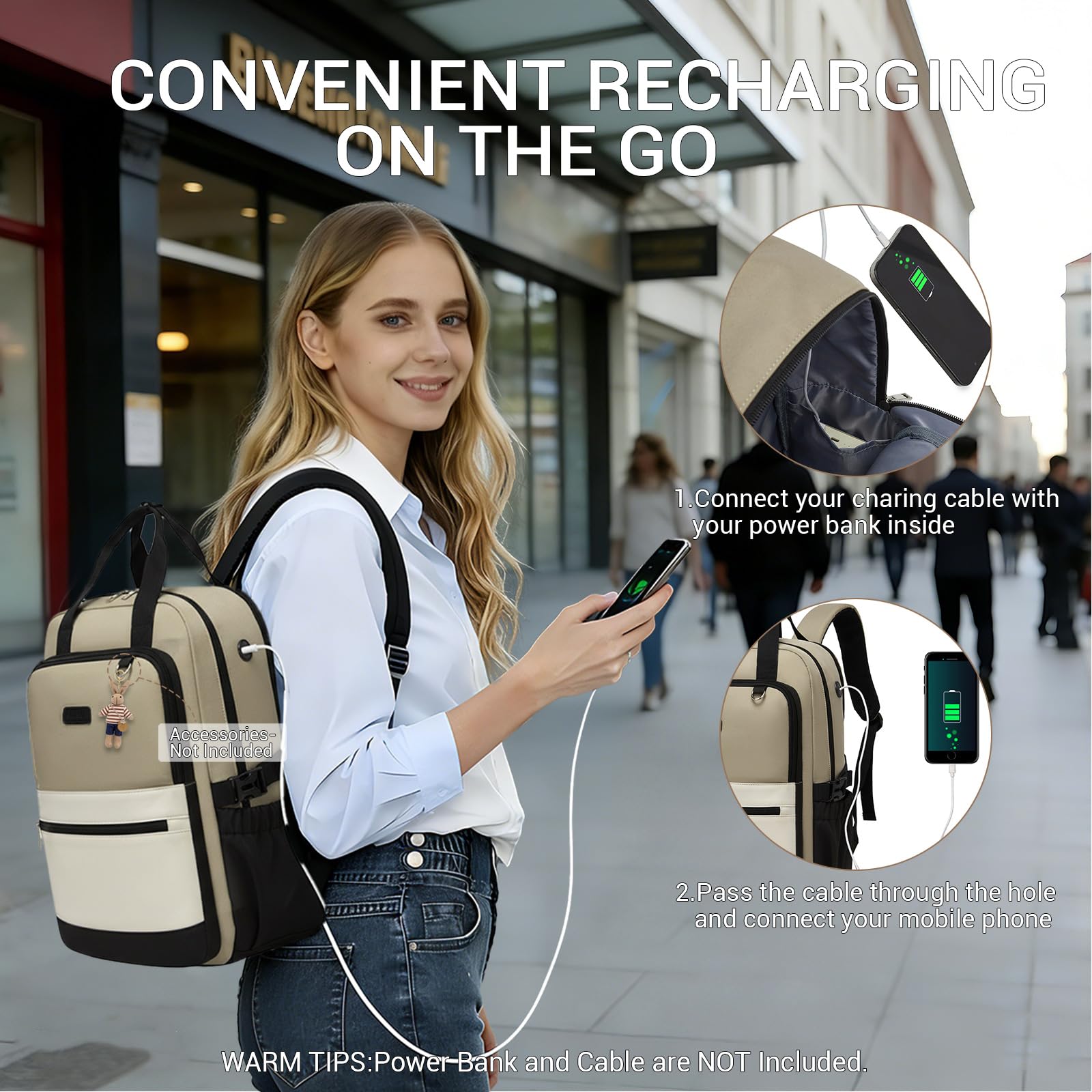Kono Mochila para Portátil 15,6 Pulgadas Mujer, Gran Capacidad, Impermeable con Bolsillo para Botella, Ideal para Trabajo, Universidad, Viajes — view 5
