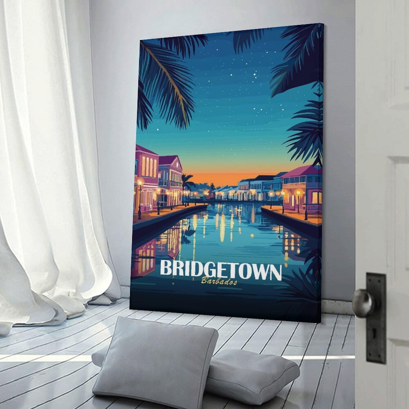 Junmoney Frame-Style-18 Bridgetown Barbados Travel Wall Picture Print 24X36inch(60X90cm), For Calm Bedrooms, Home Corners Or Flats, Home Artwork With A Soft Interior Feel
