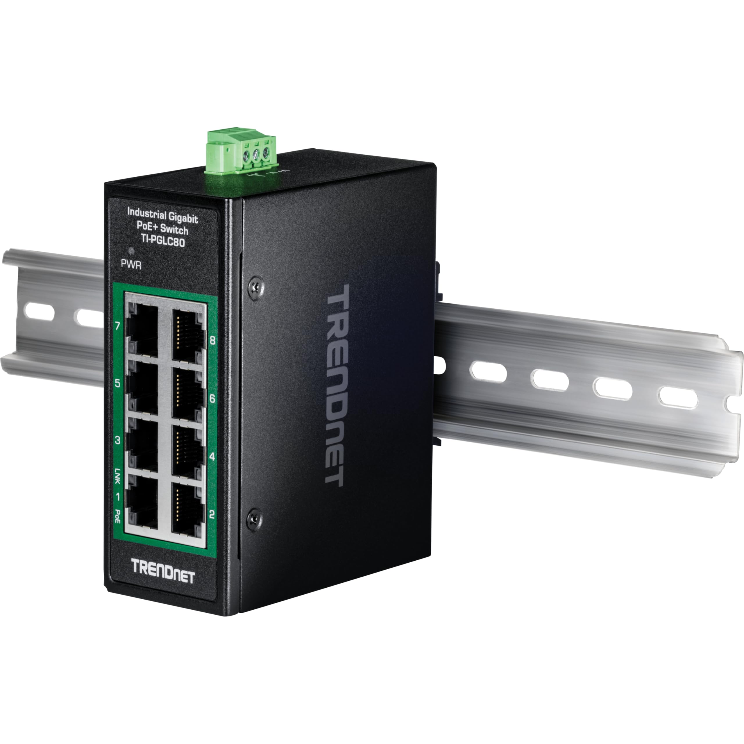 TRENDnet - Mini Interruptor Industrial Gigabit PoE+ DIN-Rail de 8 Puertos, TI-PGLC80, 8 Puertos Gigabit PoE+, 200 W PoE+ de presupuesto de Potencia, 16 Gbps, Compatible con NDAA y TAA