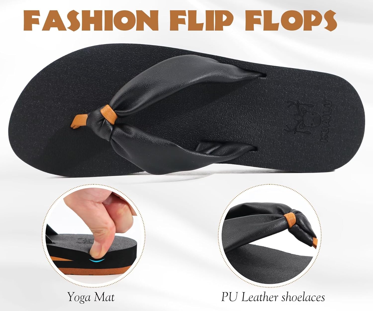 KuaiLu Womens Flip Flops With Arch Support Comfortable Yoga Mat Cushion Thong Leather Sandals for Ladies Fashion Slip On Summer Beach Walking Slides Indoor Outdoor Travel Orthotic Slippers - Image 5
