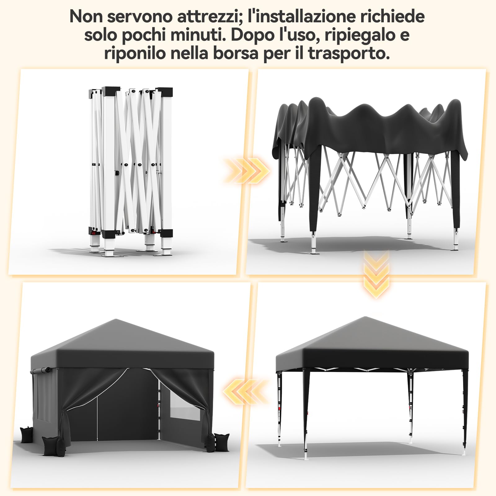 JUMMICO Gazebo 3x3 Pieghevole Impermeabile｜Zanzariera Arieggiata Anti-Insetti｜Robusto, Durevole, Impermeabile e Anti-UV｜Installazione e Rangement Rapidi｜Ideale per Cortile, Campeggio e Altro｜Grigio