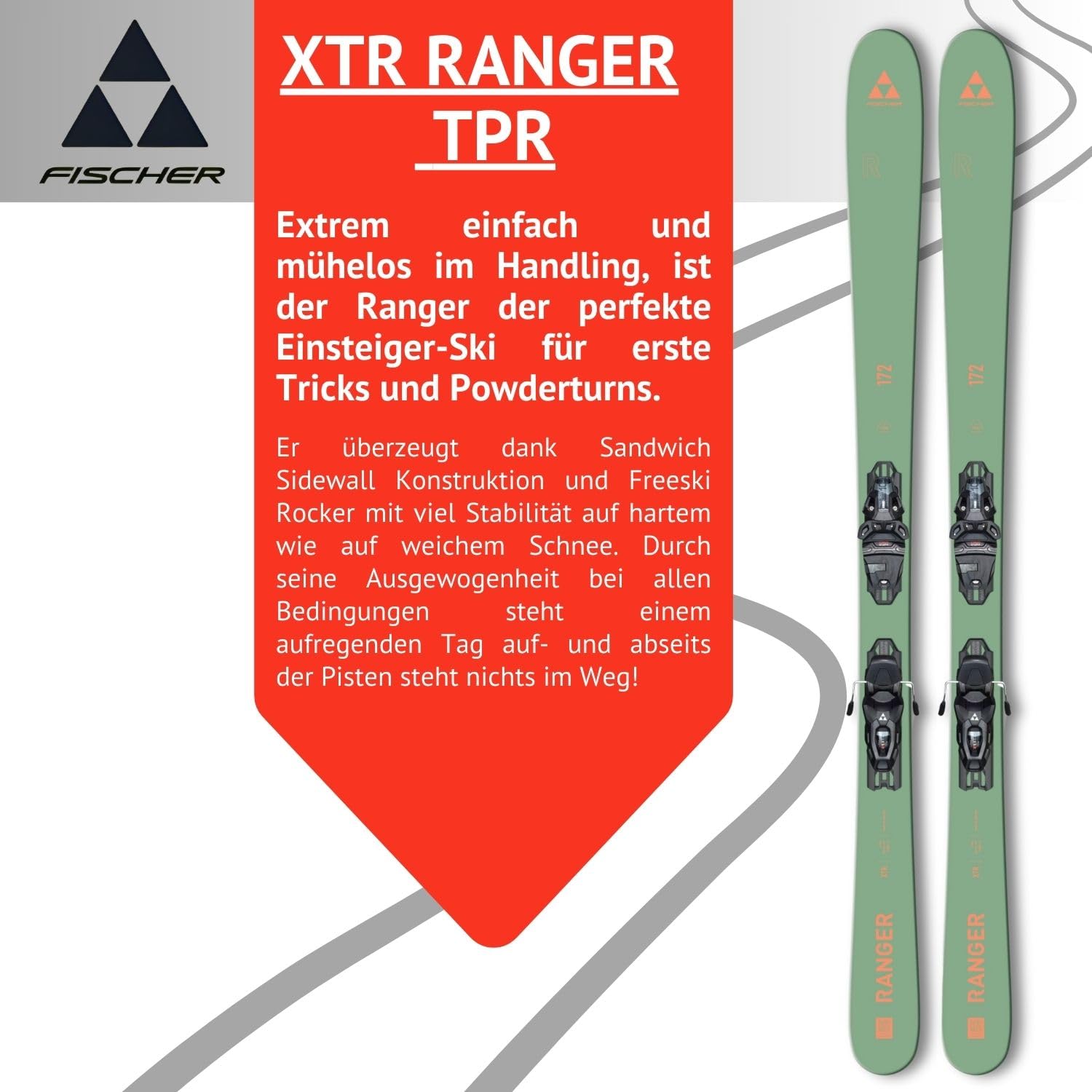 Skis alpins Freeride Carving - Freeski Rocker - Fischer XTR Ranger TPR - Fixation RSW10 Z3-10 - Convient pour les skis de montagne - Convient pour les utilisateurs confirmés à bons conducteurs