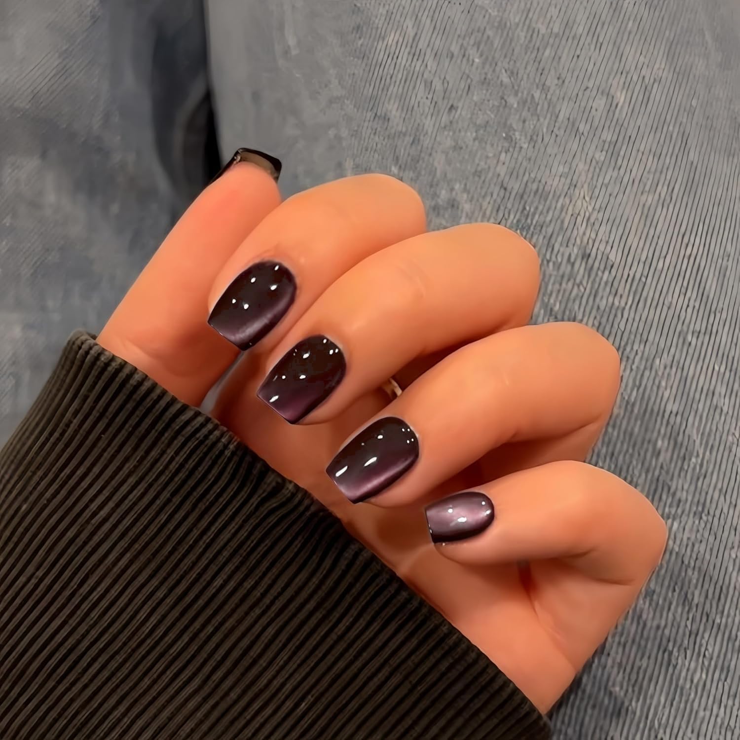 KQueenest Katzenauge Dunkel Hell Rosa Press on Nails Kurz, Gel Nägel zum Aufkleben Eckig, Sparkle Glitzer Schwarz fake Nails Kurz Sarg, Glasiert Chrome Kunstnägel Frauen Nagelkunst, 30 Stück
