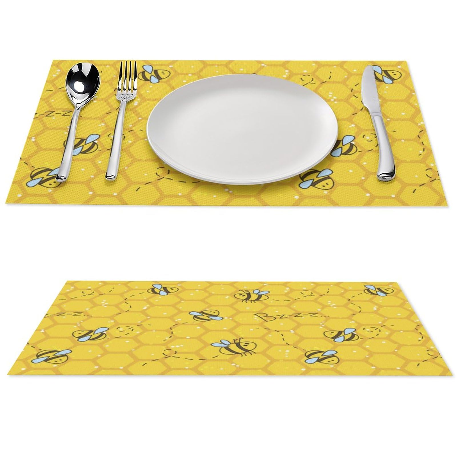 Cute Honey Bee Pattern Placemats Set of 4 PCS Washable Table Runner 18" X 12" Place Mats for Kitchen Party Dining Decoration