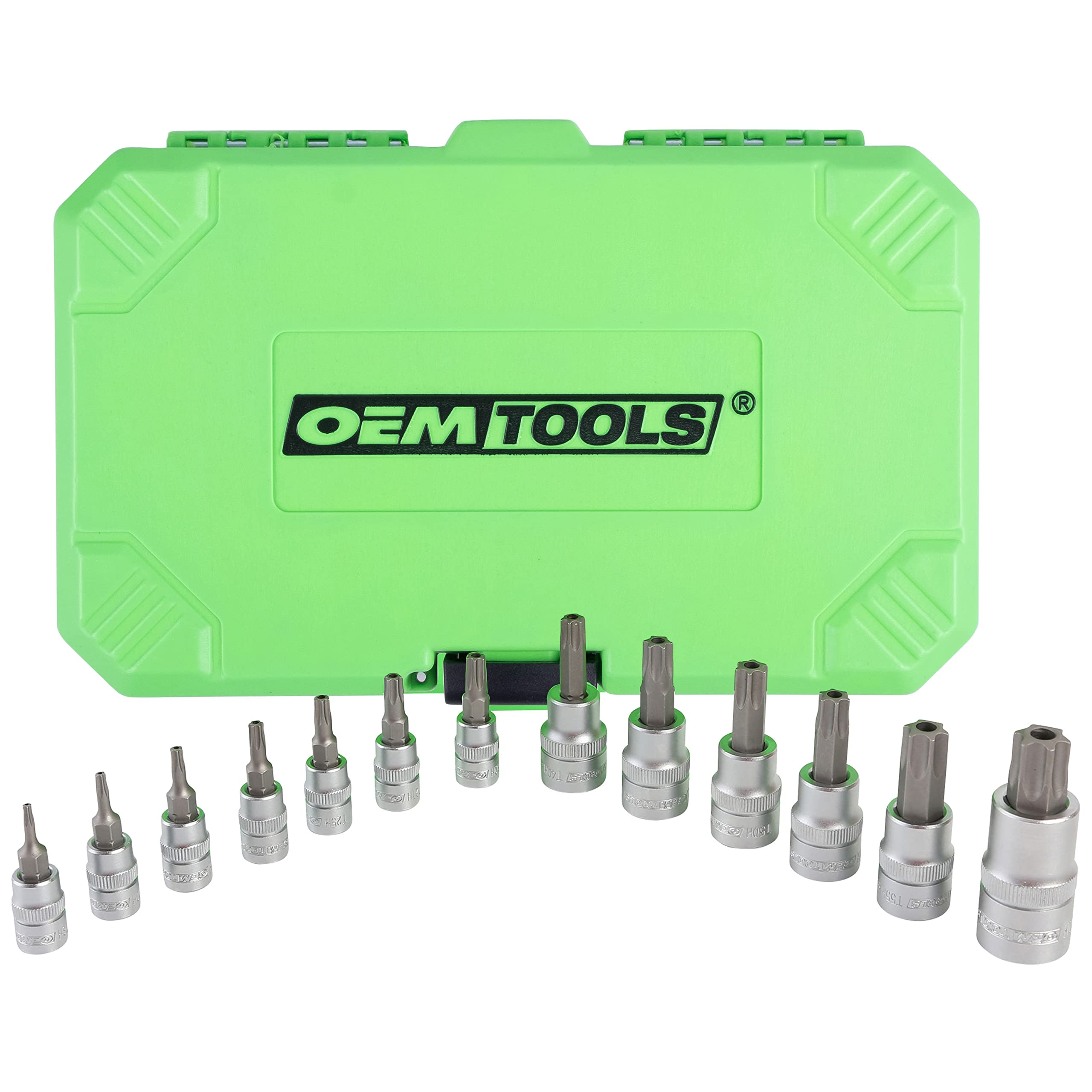 OEMTOOLS 22710 13 Piece Tamper Proof Star Bit Socket Set for Any Mechanic Tool Kit, Star Bit Socket Set, 1/2", 1/4", and 3/8" Drive Sizes, Increased