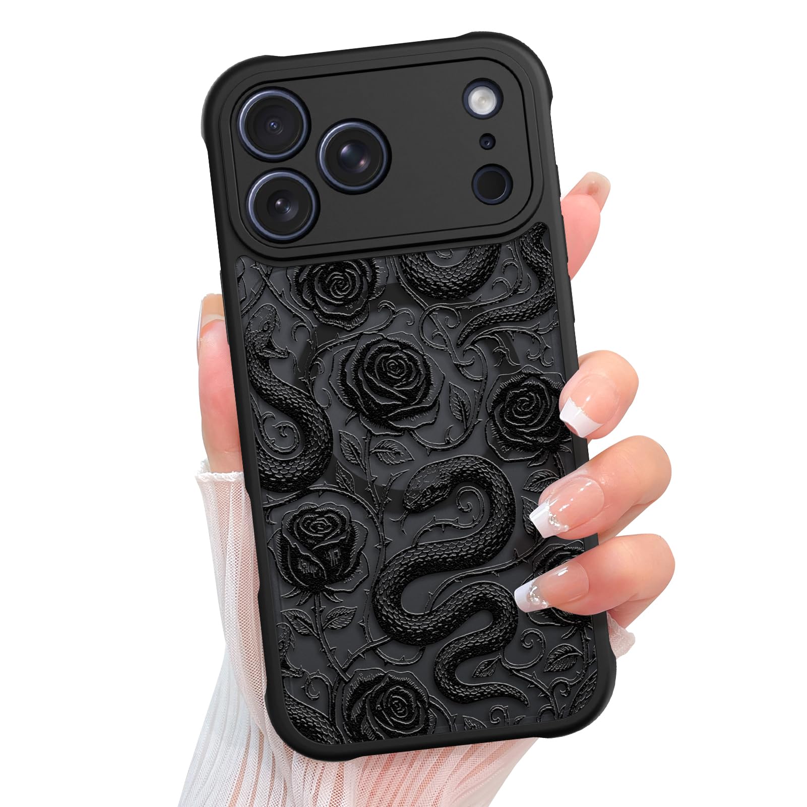 Coque iPhone 17 Pro Max antichoc MagSafe serpent rose TPU mat noir - 8