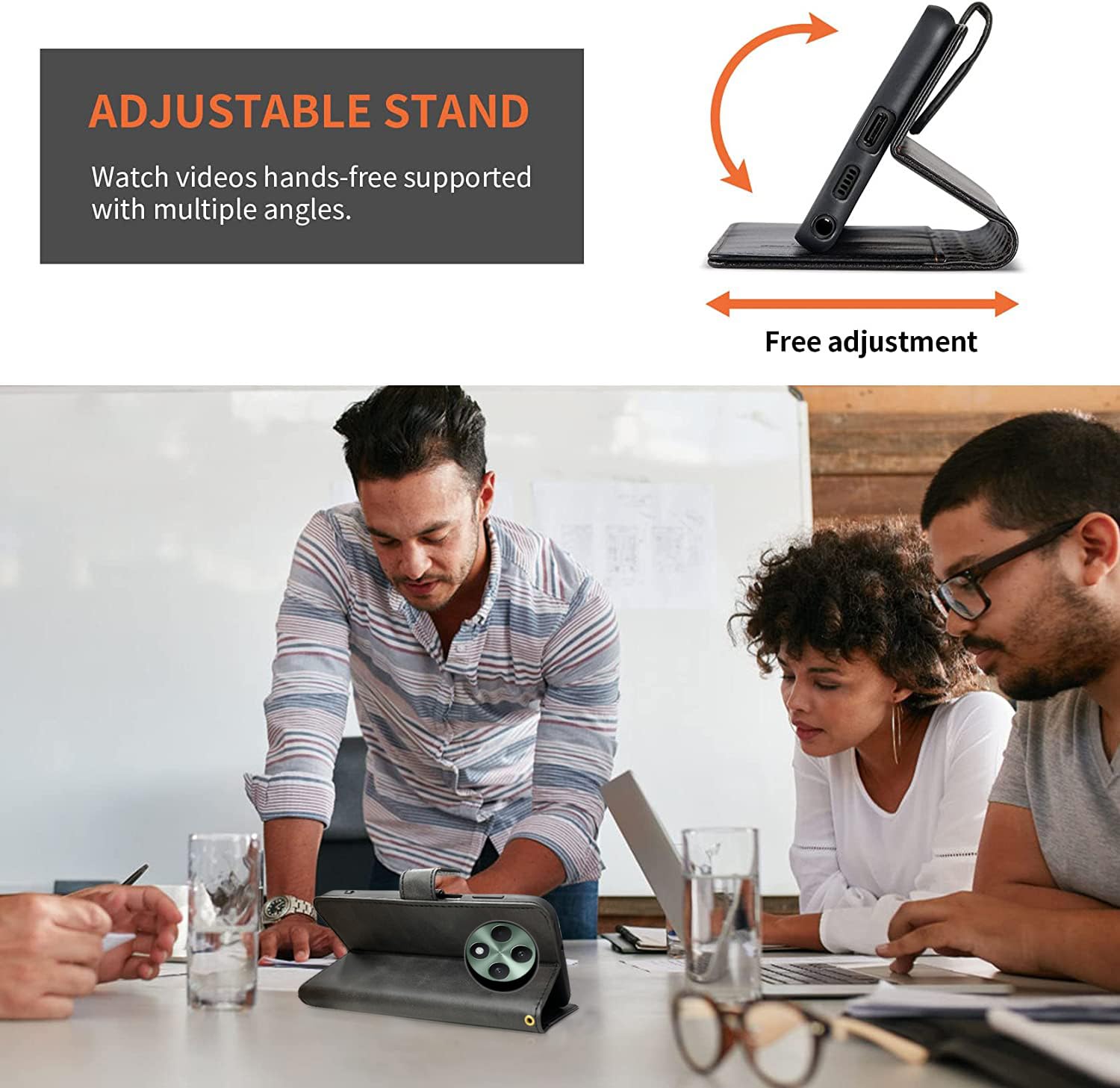 Custodia Cover per oppo Reno 12F 5G,con Protettiva in Vetro Temperato TPU Antiurto PU Pelle Premium Portafoglio Supporto Stand Carta Fessura Magnetica Custodie di Pelle Flip Case Nero
