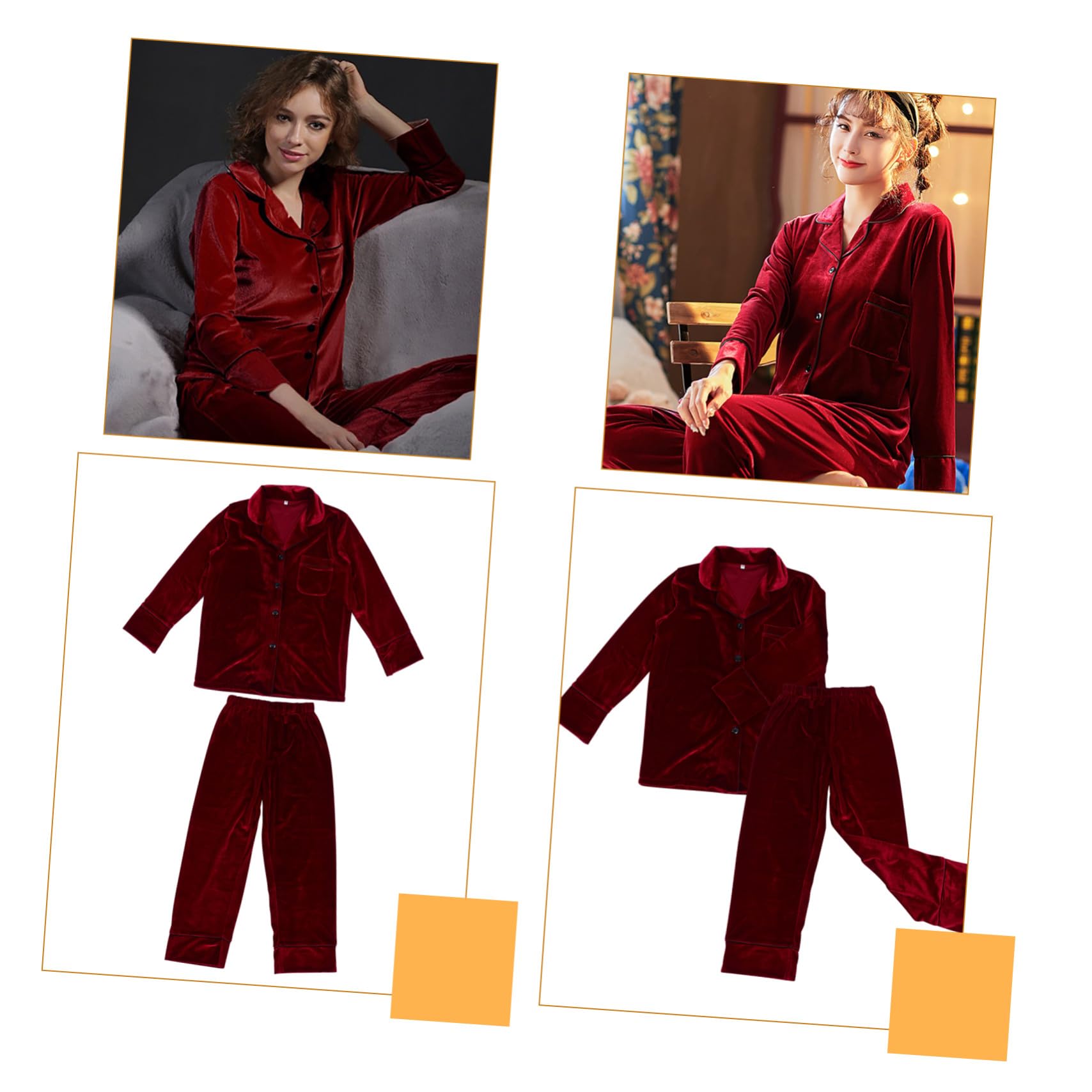 BESPORTBLE Conjunto de Pijama de Manga Larga para Mujer Invierno, Pijama Adulto Cálido de Poliéster y Spandex, Fácil de Poner y Quitar, Adecuado para Uso en Casa en Otoño E Invierno