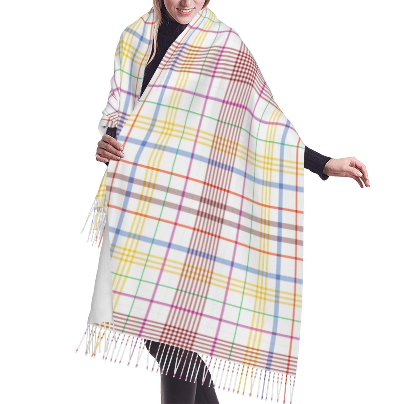 peiyeety Tartan-Plaid Cashmere Fringe Scarf Autumn And Winter Scarves The Most Soft Classic