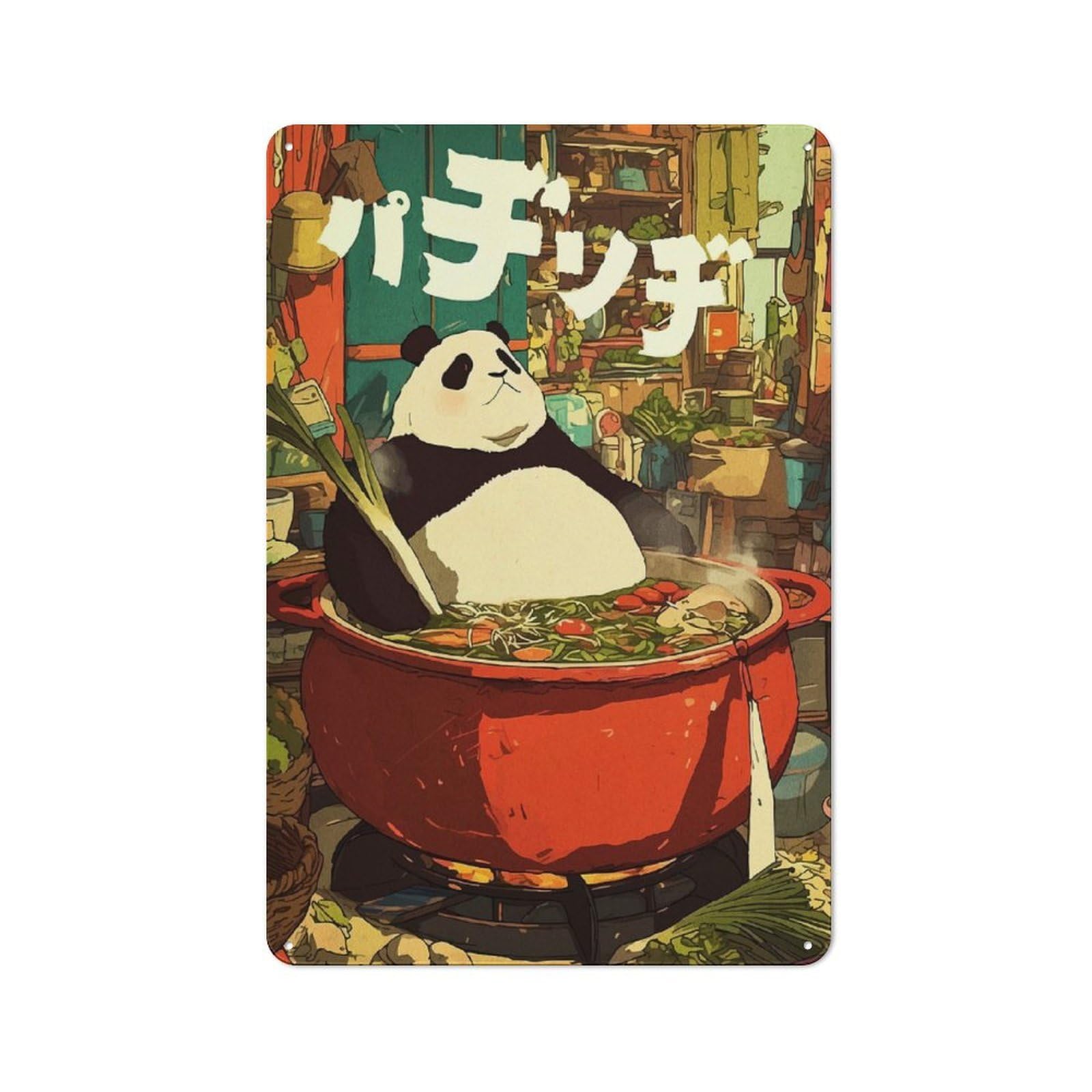 Junmoney Style-5 Panda In A Pot Metal Sign 30X20cm, Vintage Bar Wall Plaque For Diner, Restaurant, Shed Or Kitchen